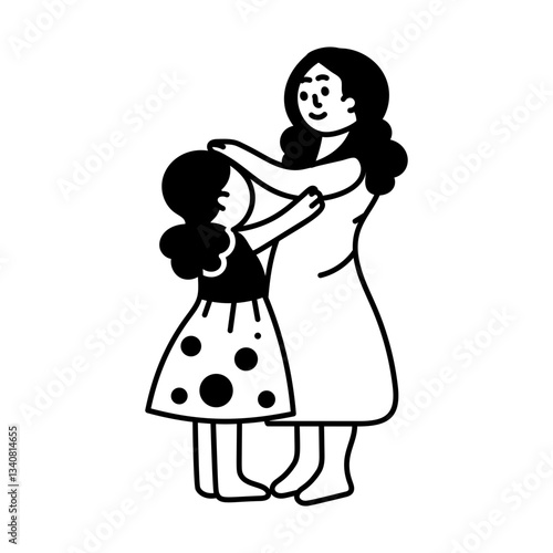 Doodle illustration of a mom dressing up daughter
