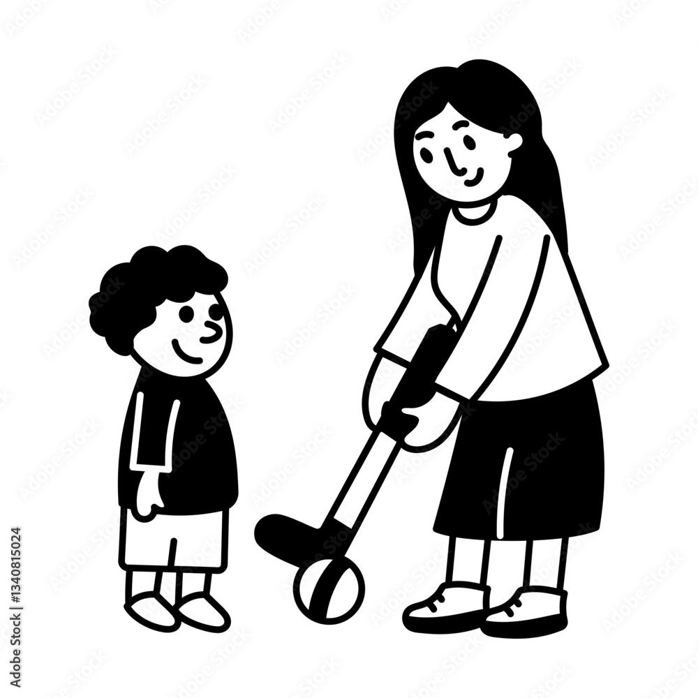 Golfing mom and son depicting motherly love, hand drawn illustration
Golfing mom and son depicting motherly love, hand drawn illustration