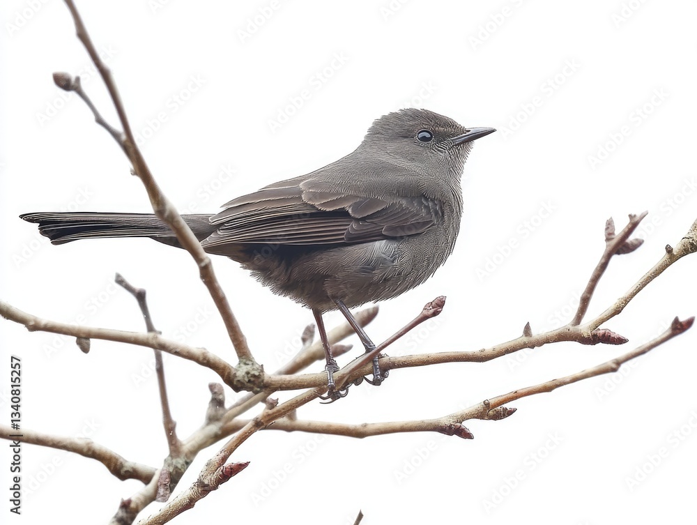 Fototapeta premium Gray Catbird Perching on Tree Branch. Isolated on White Background, showcasing fauna and feather in nature
