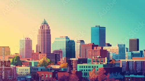 Greensboro Skyline: Historic Architecture in Downtown College Town, North Carolina, USA