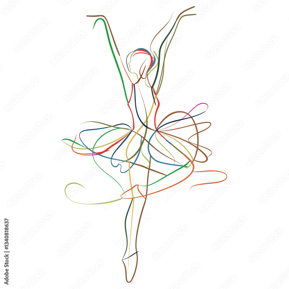 Fototapeta premium Line drawing ballerina art colorful ballet vector