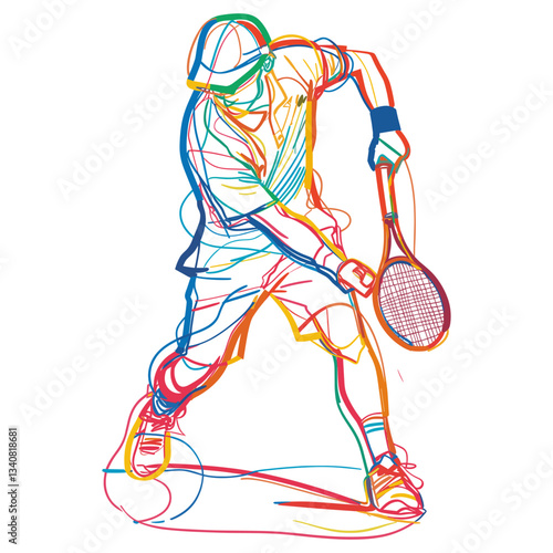 Line drawing a tennis player colorful lines art vector