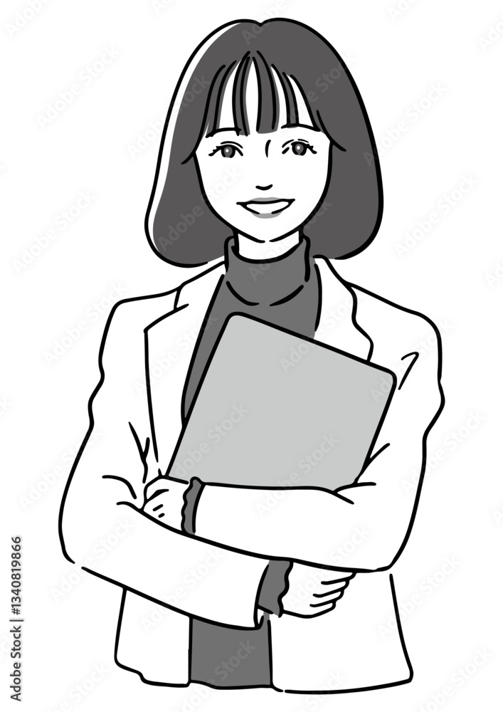 Smiling Woman Holding a Laptop – Business, IT, and Career Concept (Vector)