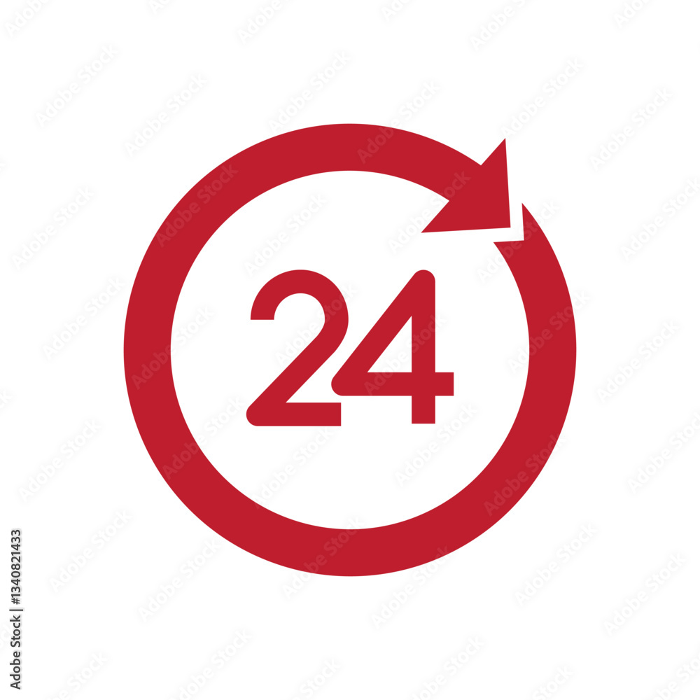 Twenty four hour with arrow loop icon, 24 hours cyclic sign, Opened order execution or delivery, All day business and service, Vector design illustration Twenty four hour with arrow loop icon, 24 hours cyclic sign, Opened order execution or delivery, All day business and service, Vector design illustration