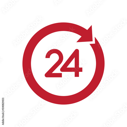Twenty four hour with arrow loop icon, 24 hours cyclic sign, Opened order execution or delivery, All day business and service, Vector design illustration