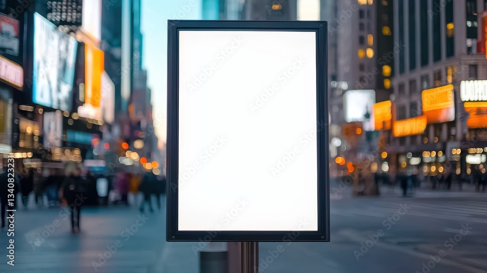 A blank advertising billboard stands in a bustling urban environment, surrounded by bright lights and pedestrians. A blank advertising billboard stands in a bustling urban environment, surrounded by bright lights and pedestrians.