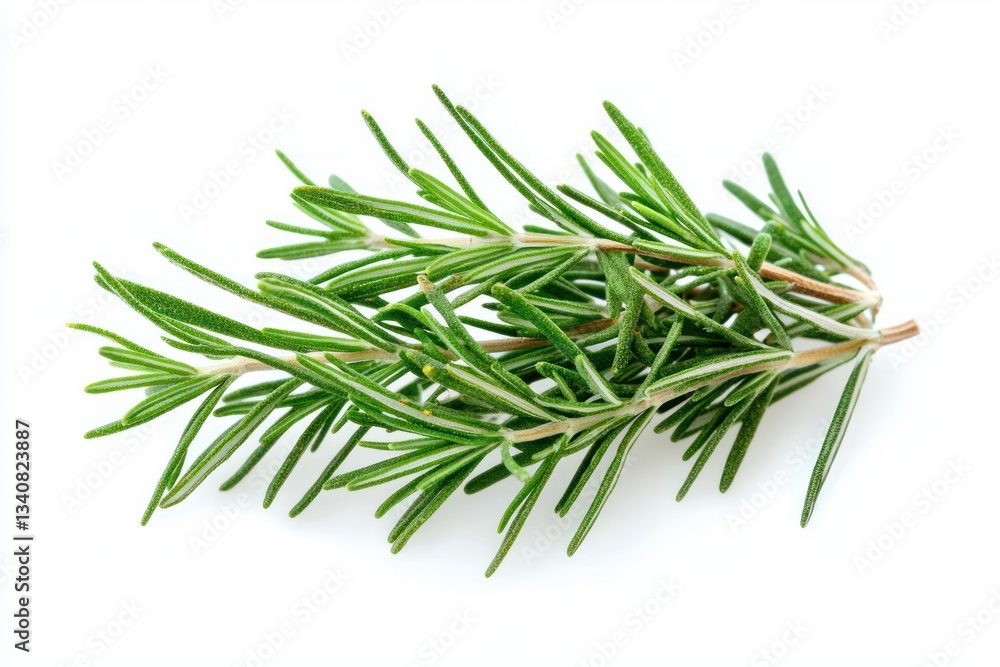 Fototapeta premium Fresh rosemary sprig against a clean white background studio shot emphasizing herbal beauty and culinary applications simple and pure