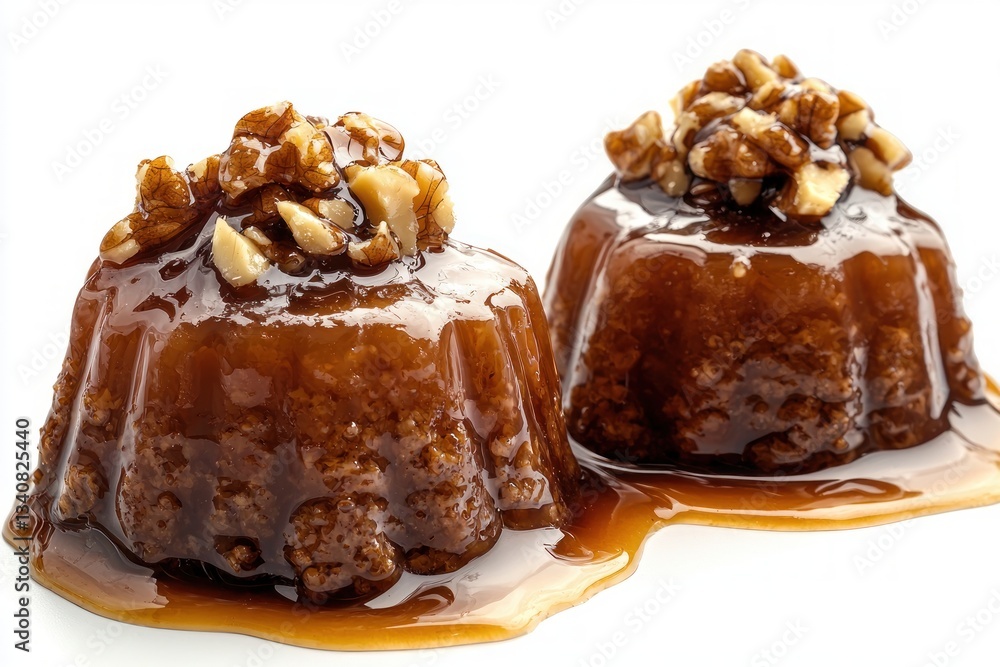 Delicious Caramel Cakes with Toasted Walnuts on Bright Background Capturing Texture and Taste Rich and Appetizing Delicious Caramel Cakes with Toasted Walnuts on Bright Background Capturing Texture and Taste Rich and Appetizing