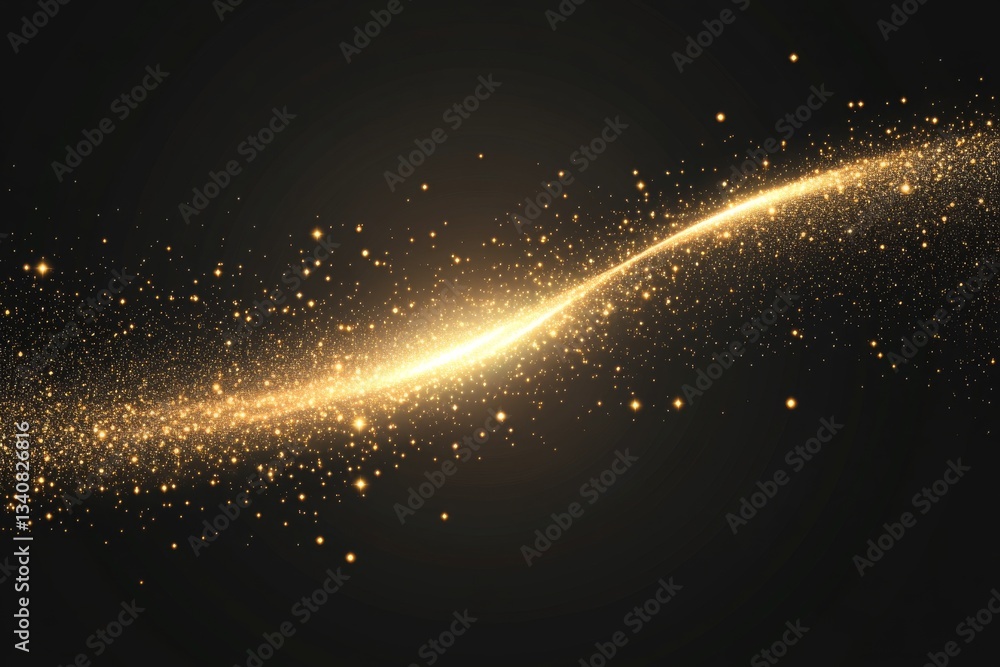 Obraz premium Abstract gold glitter light effect on a black background with bokeh and glowing lines.