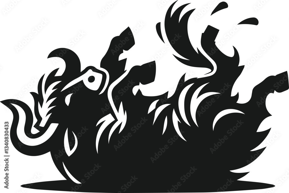 Yak rolling on the ground playfully animal vector silhouette Yak rolling on the ground playfully animal vector silhouette