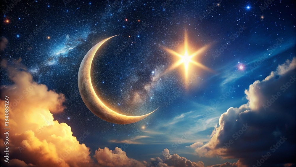Fototapeta premium night sky with crescent and stars