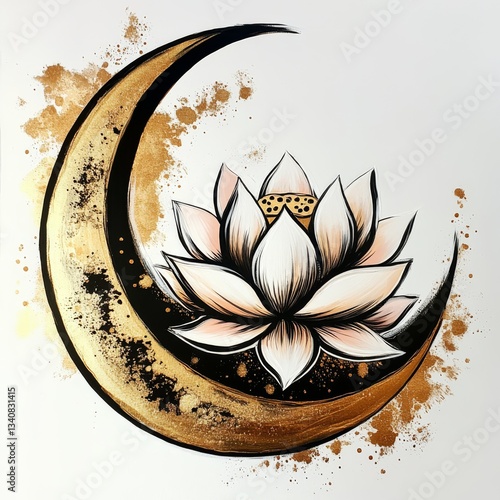 Oil moon with lotus, Ai generated