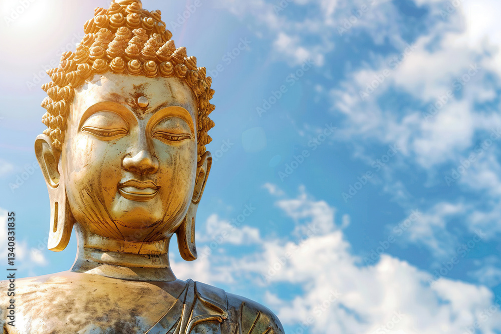 Ancient statue great Buddha on bright holiday composition, abstract vivid composition consists of fictional unreal fantastic vision on background Ancient statue great Buddha on bright holiday composition, abstract vivid composition consists of fictional unreal fantastic vision on background