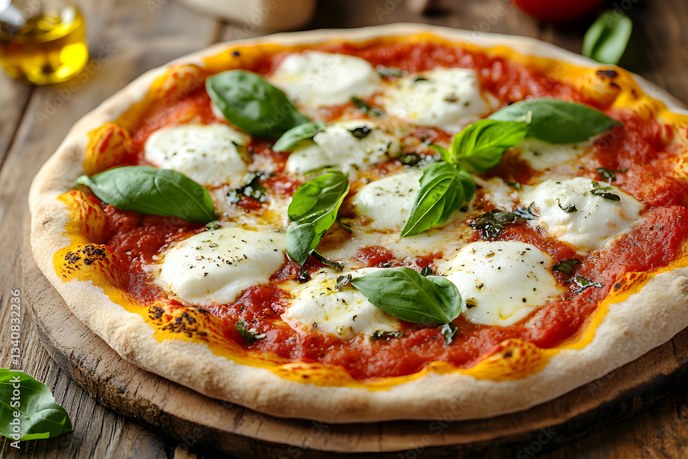Mouthwatering Pizza Margherita featuring vibrant tomato sauce, melting mozzarella, and fresh basil leaves. Mouthwatering Pizza Margherita featuring vibrant tomato sauce, melting mozzarella, and fresh basil leaves.
