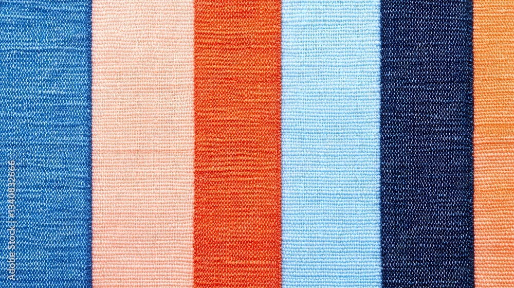 Fototapeta premium A vibrant textile pattern featuring horizontal stripes in various colors, showcasing texture and weaving techniques, Denim Texture woven seamless.