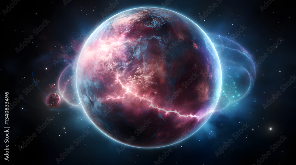 Enigmatic planet in space with swirling colorful atmospheric patterns creating a stunning celestial display of wonder. Enigmatic planet in space with swirling colorful atmospheric patterns creating a stunning celestial display of wonder.
