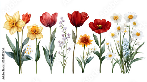 Wallpaper Mural Blooming Diversity: A vibrant collection of various types of watercolor flowers, presenting a spectrum of colors and shapes, perfectly capture the season Torontodigital.ca