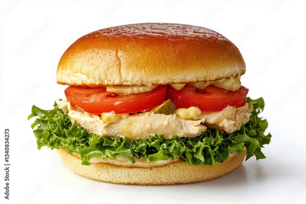 Delicious Chicken Salad Sandwich with Fresh Tomato and Lettuce on a Toasted Bun Healthy Meal Delicious Chicken Salad Sandwich with Fresh Tomato and Lettuce on a Toasted Bun Healthy Meal