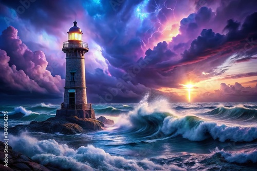 Surreal Lighthouse Guiding Through Stormy Seascape - Dramatic Coastal Scene