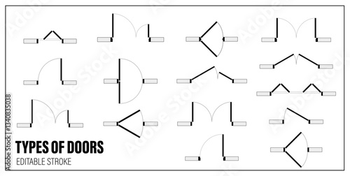 Architectural elements Door top view for floor plan. Vector set for scheme of apartments. Kit of icons for interior project. Construction graphic design symbol for blueprint view above