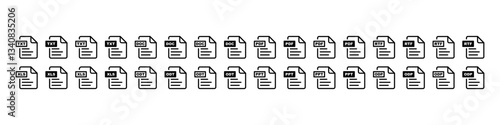 File types icons. Different formats. Many document icons. List of extensions. Image files collection. Several documents with different file extensions.