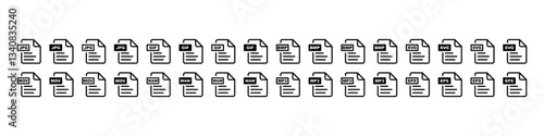 File types icons. Different formats. Many document icons. List of extensions. Image files collection. Several documents with different file extensions.