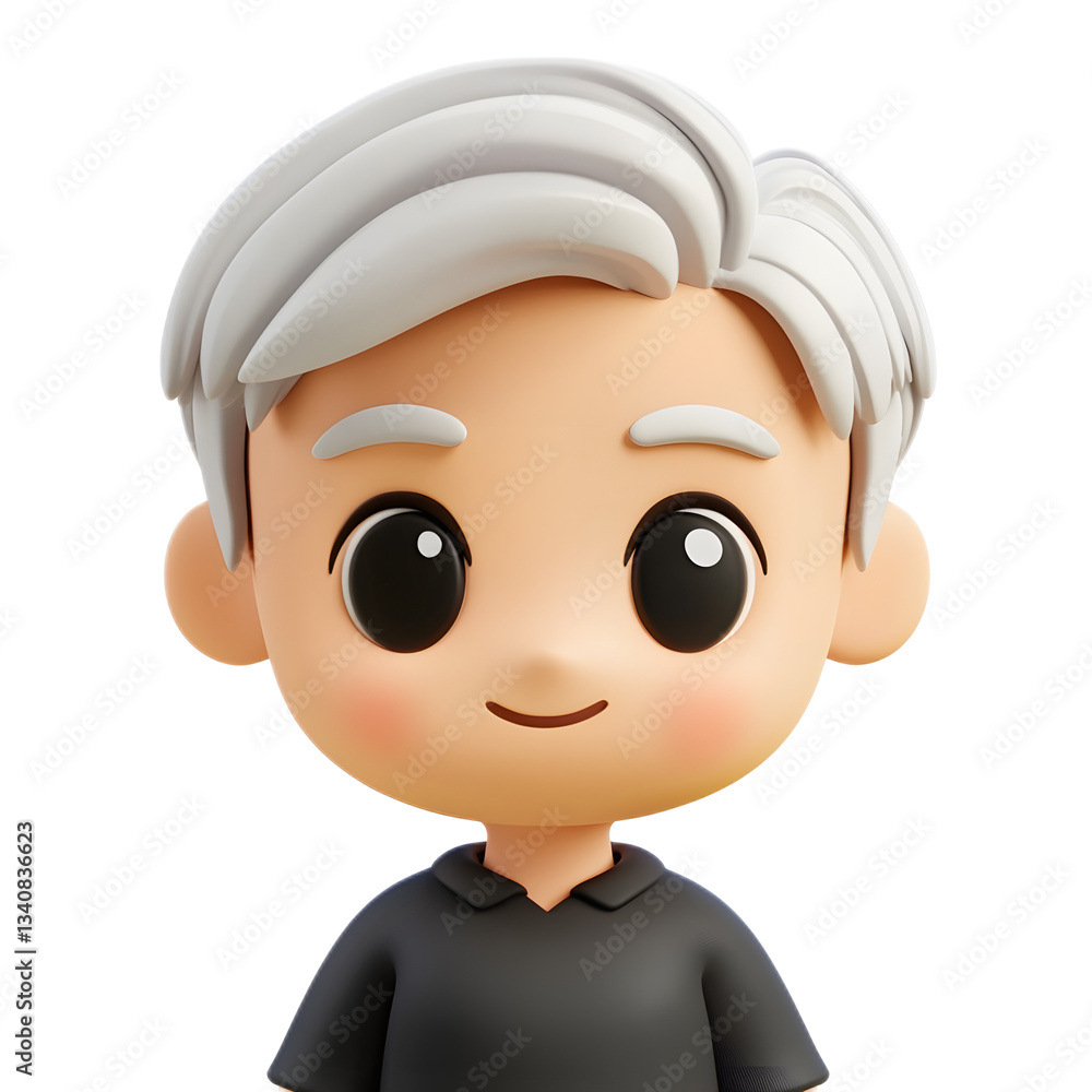 Stylized Cartoon Character with Friendly Facial Expression on White Background Stylized Cartoon Character with Friendly Facial Expression on White Background