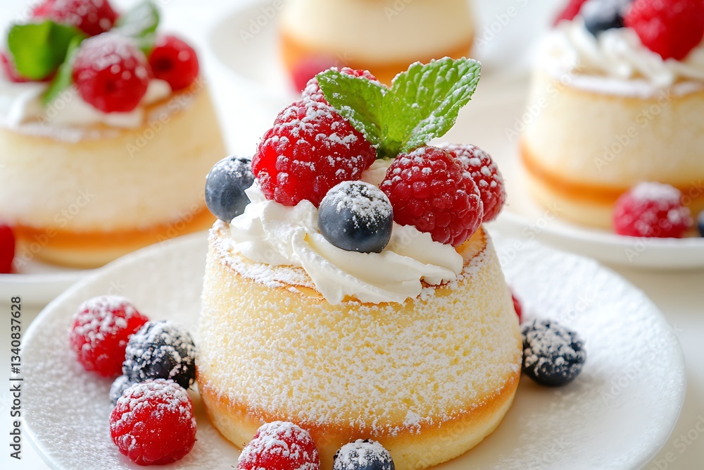 Elegant Soufflé Plated with Cream and Berries Elegant Soufflé Plated with Cream and Berries
