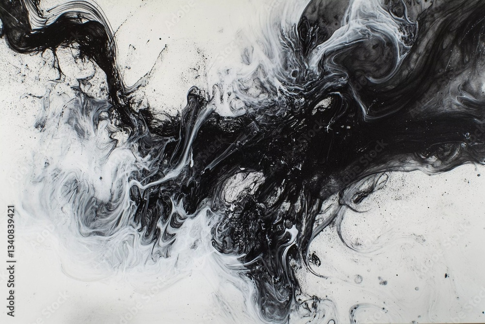 Fototapeta premium Abstract black and white art formation displayed on a gallery wall in a contemporary setting