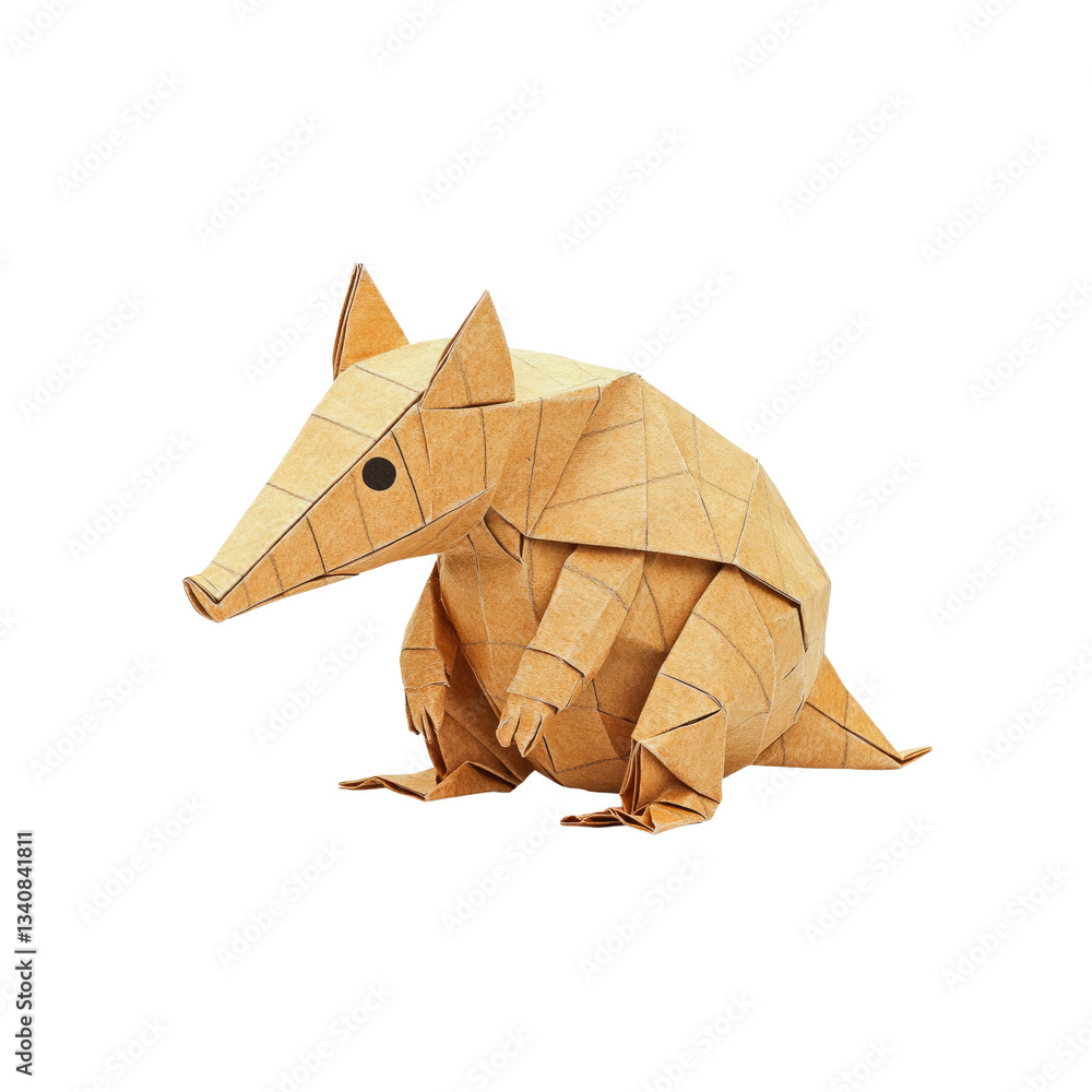 Fototapeta premium Adorable Origami Armadillo Brown Paper Folded Animal Craft