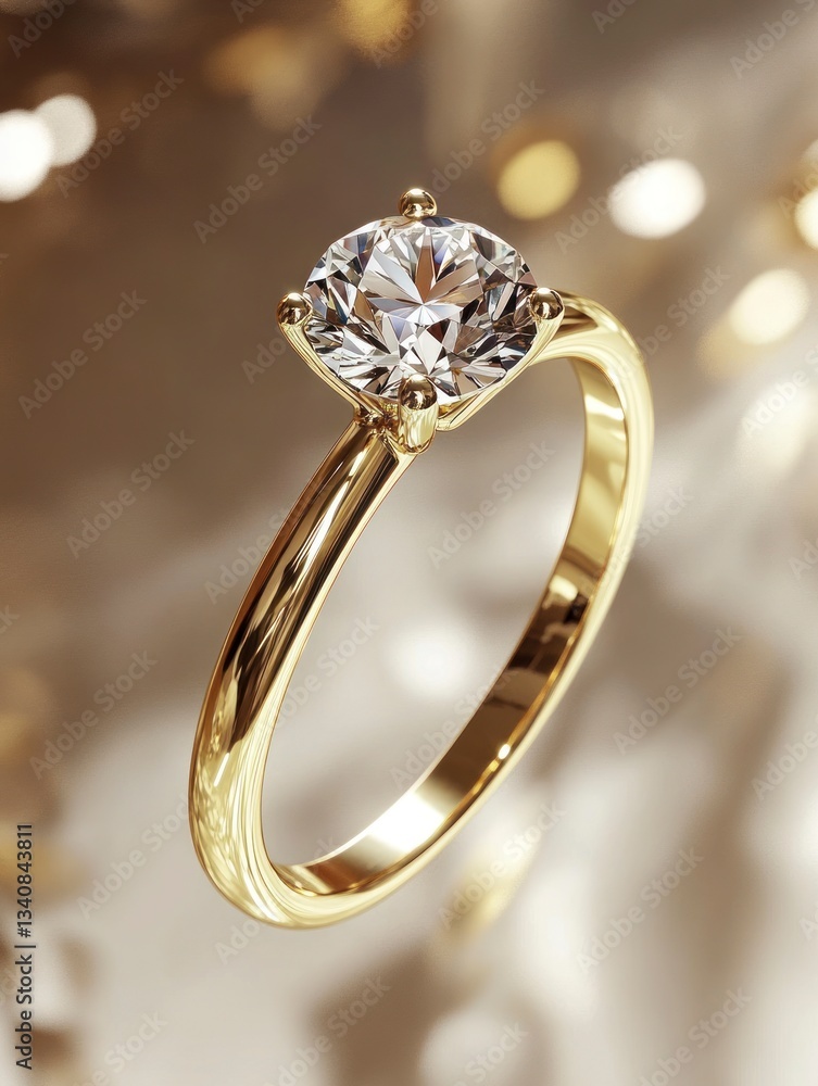 Elegant Gold Engagement Ring with Sparkling Diamond Stone Close-up Elegant Gold Engagement Ring with Sparkling Diamond Stone Close-up