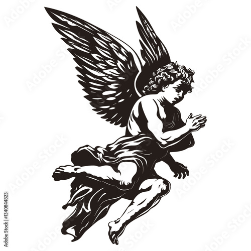 Vintage woodcut engraving style vector illustration angel silhouette design vector