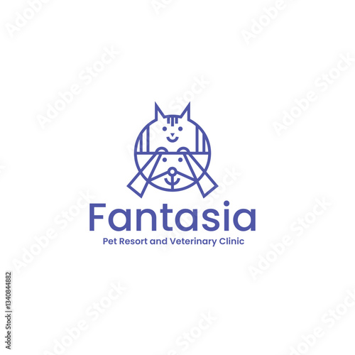 Luxury Pet Resort & Veterinary Clinic Logo - Fantasia Modern Animal Care Branding - Vet, Pet Hotel, Wellness Design, Editable Vector
