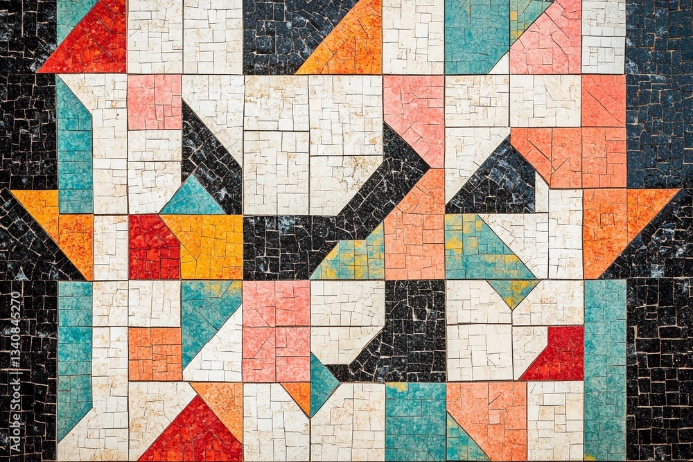 Colorful mosaic pattern featuring diverse geometric shapes in a vibrant design Colorful mosaic pattern featuring diverse geometric shapes in a vibrant design