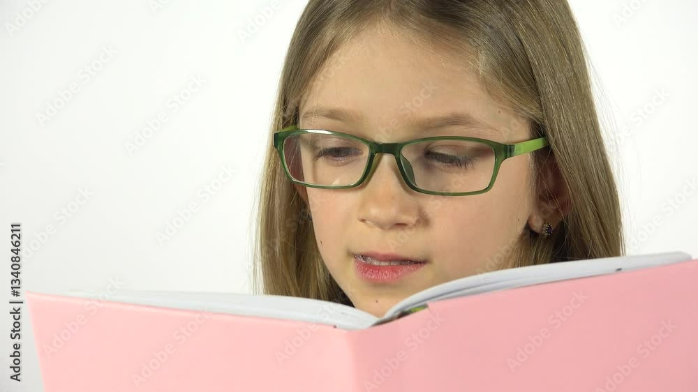 Kid Reading a Book, Child Reads an Educative Story in Classroom, Student Girl Studying in School Library, Children Education Kid Reading a Book, Child Reads an Educative Story in Classroom, Student Girl Studying in School Library, Children Education