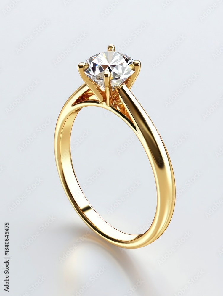 Elegant Gold Ring Featuring a Sparkling Diamond Jewel on White Background Elegant Gold Ring Featuring a Sparkling Diamond Jewel on White Background
