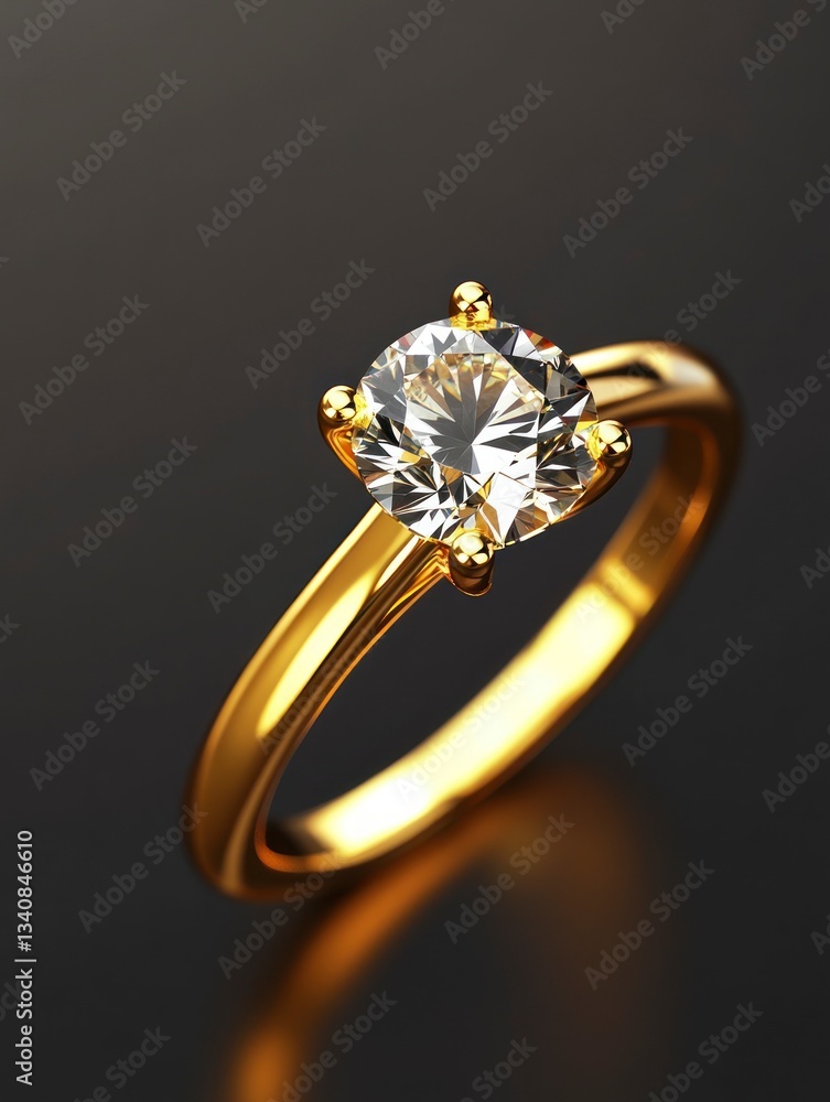 Elegant Gold Ring with Diamond Gemstone on Dark Background Studio Shot Elegant Gold Ring with Diamond Gemstone on Dark Background Studio Shot