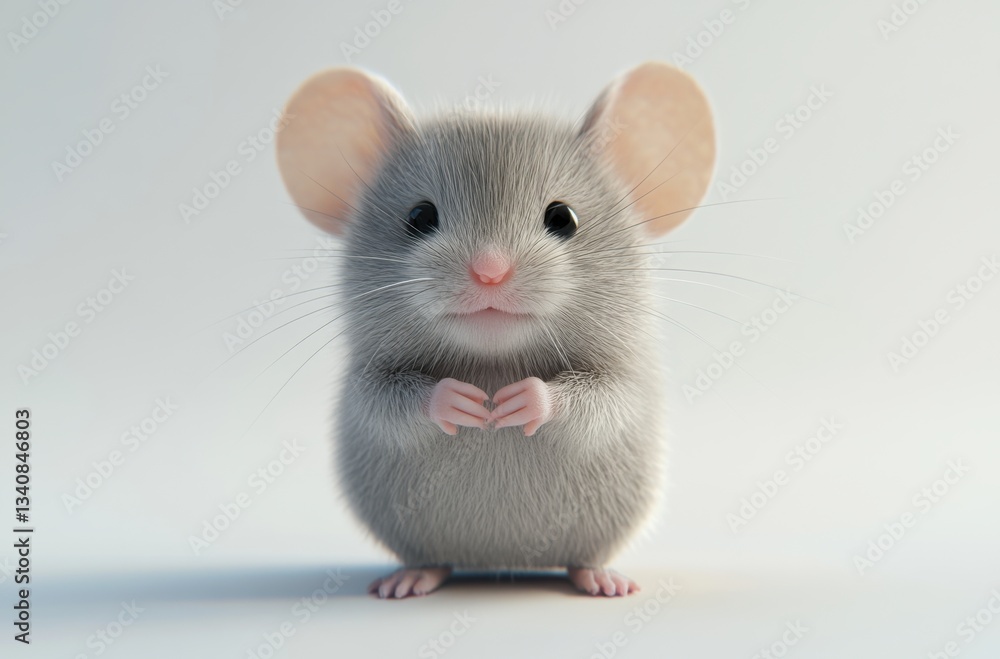 Fototapeta premium 3D small mouse with pink nose, standing curiously,