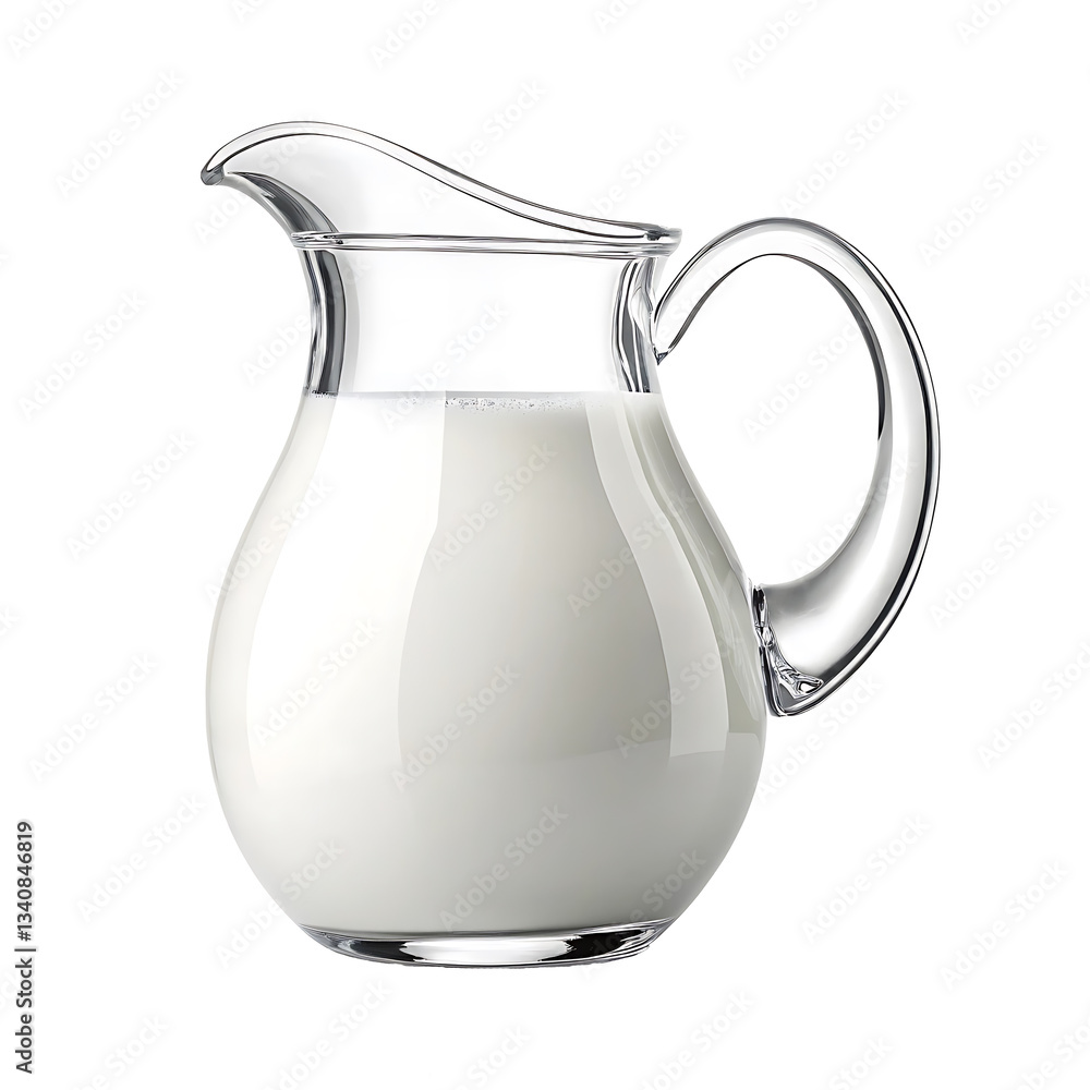 A transparent glass pitcher filled almost to the brim with fresh, white milk. A transparent glass pitcher filled almost to the brim with fresh, white milk.