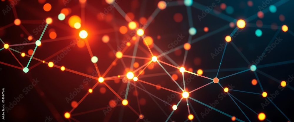 Fototapeta premium Abstract glowing network nodes and connections on dark background, connection, points