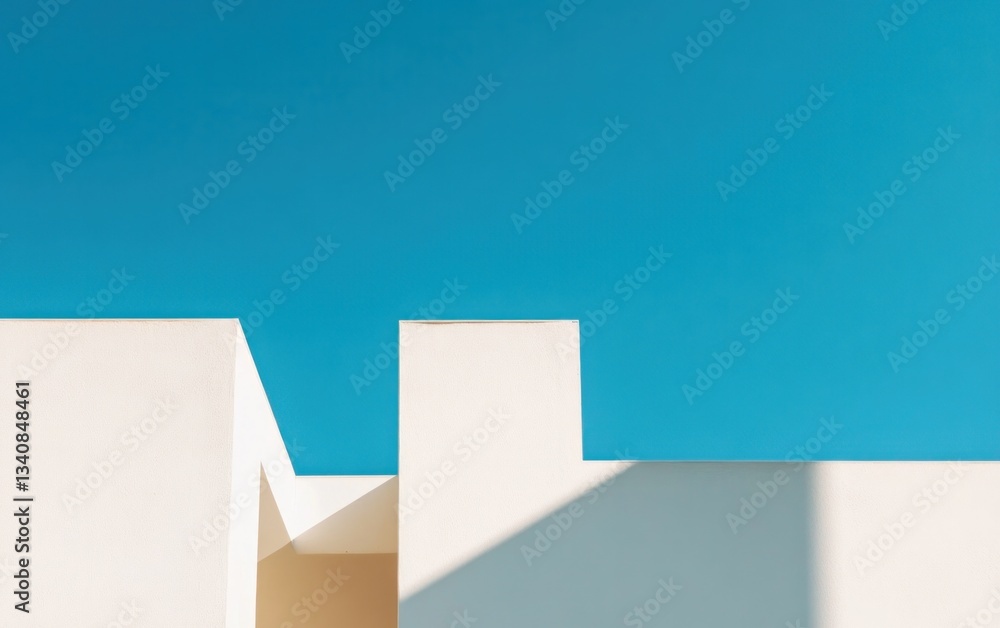 White Minimalist Architecture With Vivid Blue Sky Background White Minimalist Architecture With Vivid Blue Sky Background