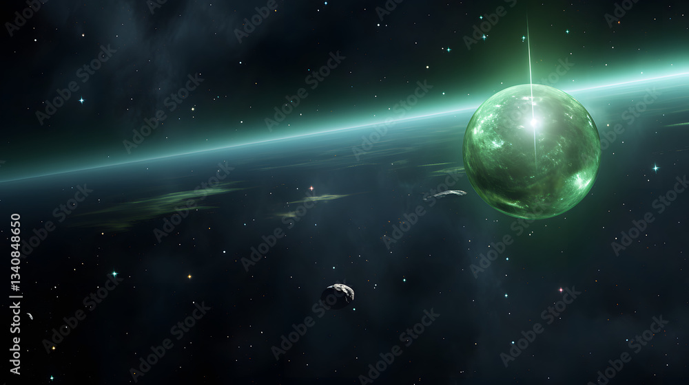 Fototapeta premium Stunning view of a glowing planetary nebula in the vastness of space with brilliant colors and celestial wonders captivating the eye.