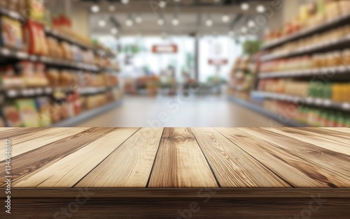 Empty supermarket aisles reveal a wooden floor and bare shelves, hinting at warehouse-like storage