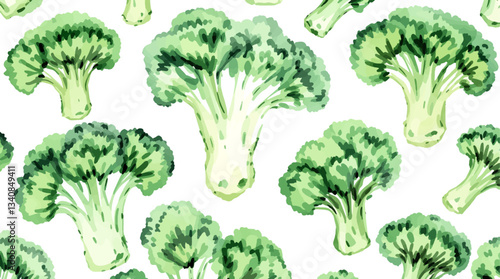Watercolor pattern broccoli on white background	