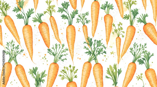 Seamless pattern with watercolor carrot drawing abstract illustration on white background