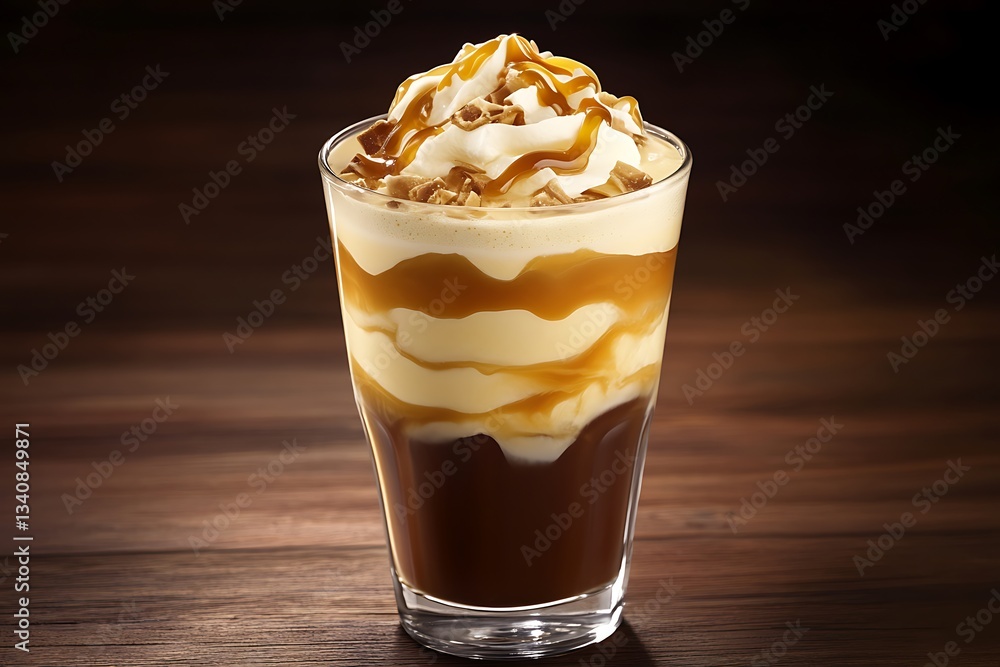 Coffee Frappé with Cream and Caramel Sauce Topping Coffee Frappé with Cream and Caramel Sauce Topping