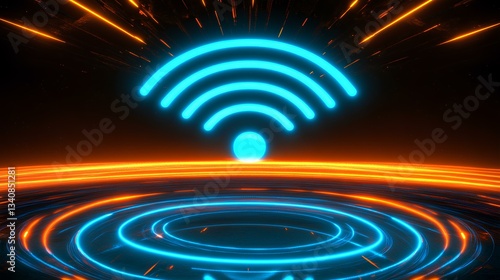 Obraz na płótnie Wireless wi-fi network and connection abstract data background with wifi symbol w salonie
