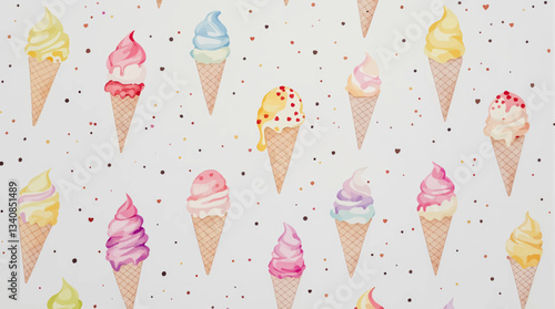 Watercolor pattern ice cream white background
