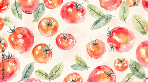 Watercolor pattern tomatoes on white background