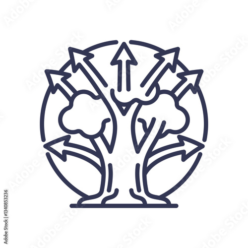 Tree with arrows symbolizes growth and expansion.